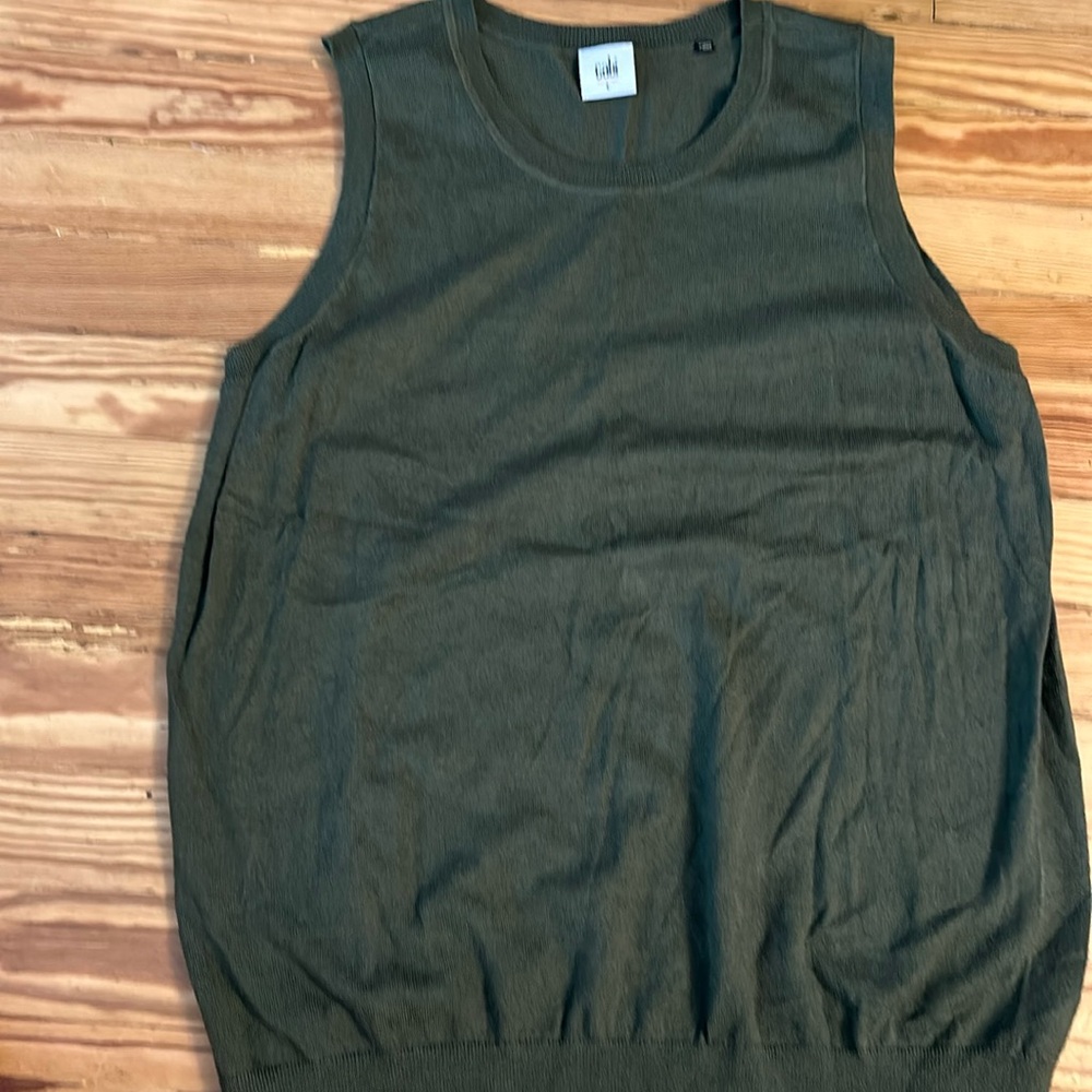 CAbi Olive Green Sleeveless Crew Neck Sweater